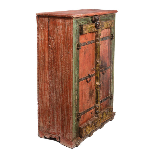 Vermillion Painted Cabinet From Gujarat - 19thC