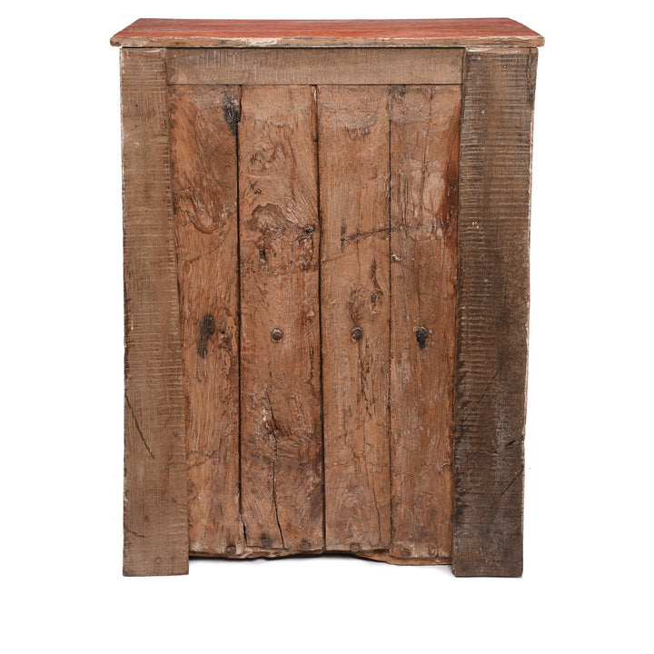 Back Detail from an Antique Indian Red & Green Vermillion Painted Cabinet From Gujarat - 19thC | Indigo Antiques