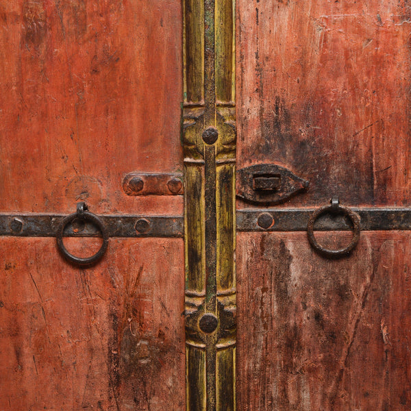 Vermillion Painted Cabinet From Gujarat - 19thC