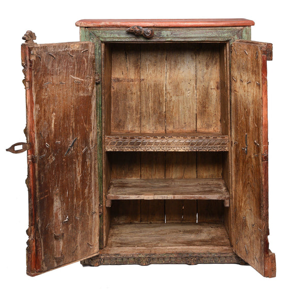 Vermillion Painted Cabinet From Gujarat - 19thC