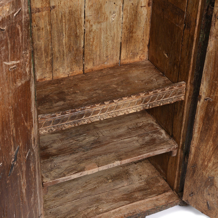 Interior Detail from an Antique Indian Red & Green Vermillion Painted Cabinet From Gujarat - 19thC | Indigo Antiques