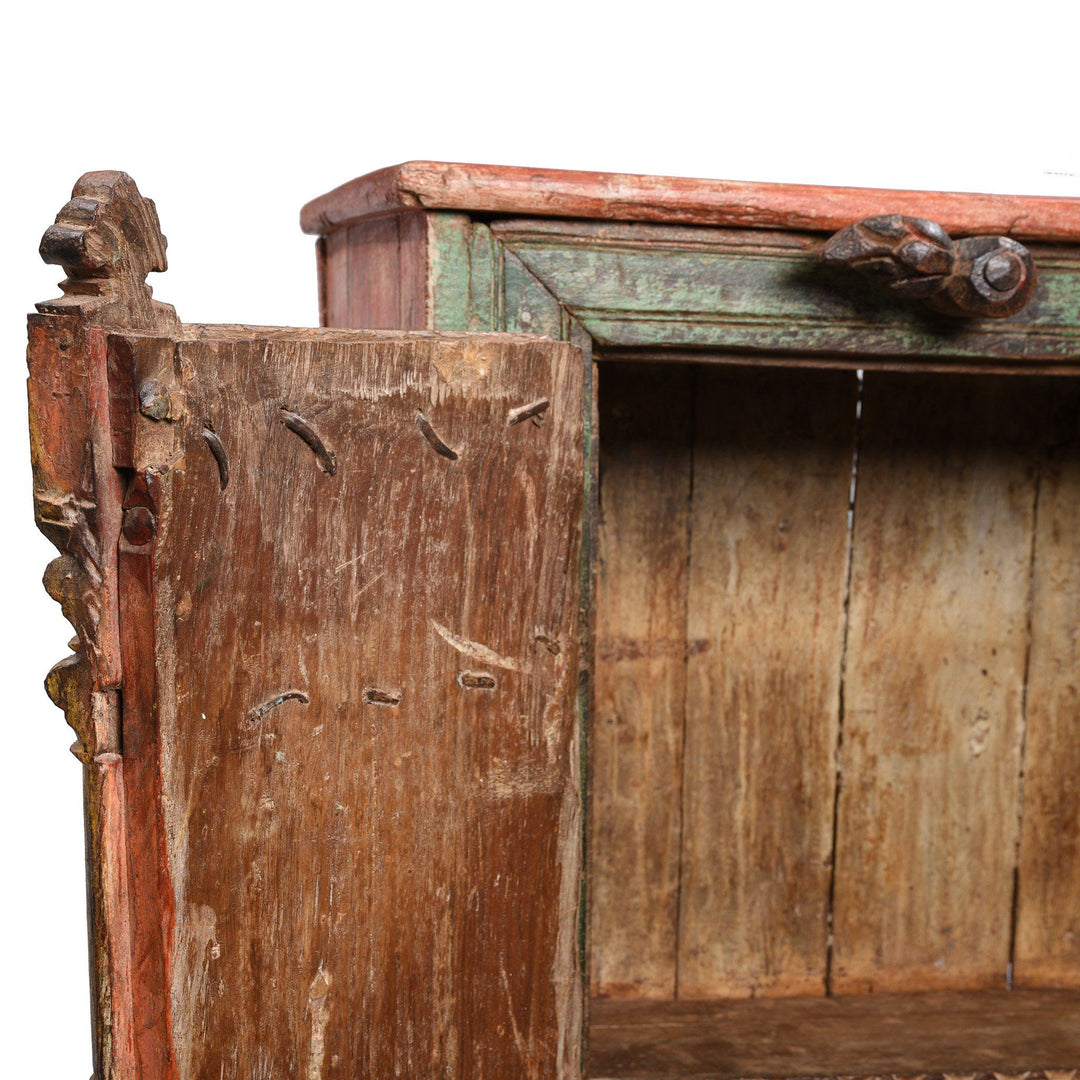 Antique Indian Red & Green Vermillion Painted Cabinet From Gujarat - 19thC | Indigo Antiques