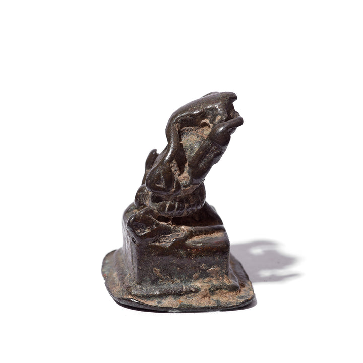 Side View Of Antique Brass Miniature Votive Statue Of Lord Ganesh - 18th Century | Indigo Antiques