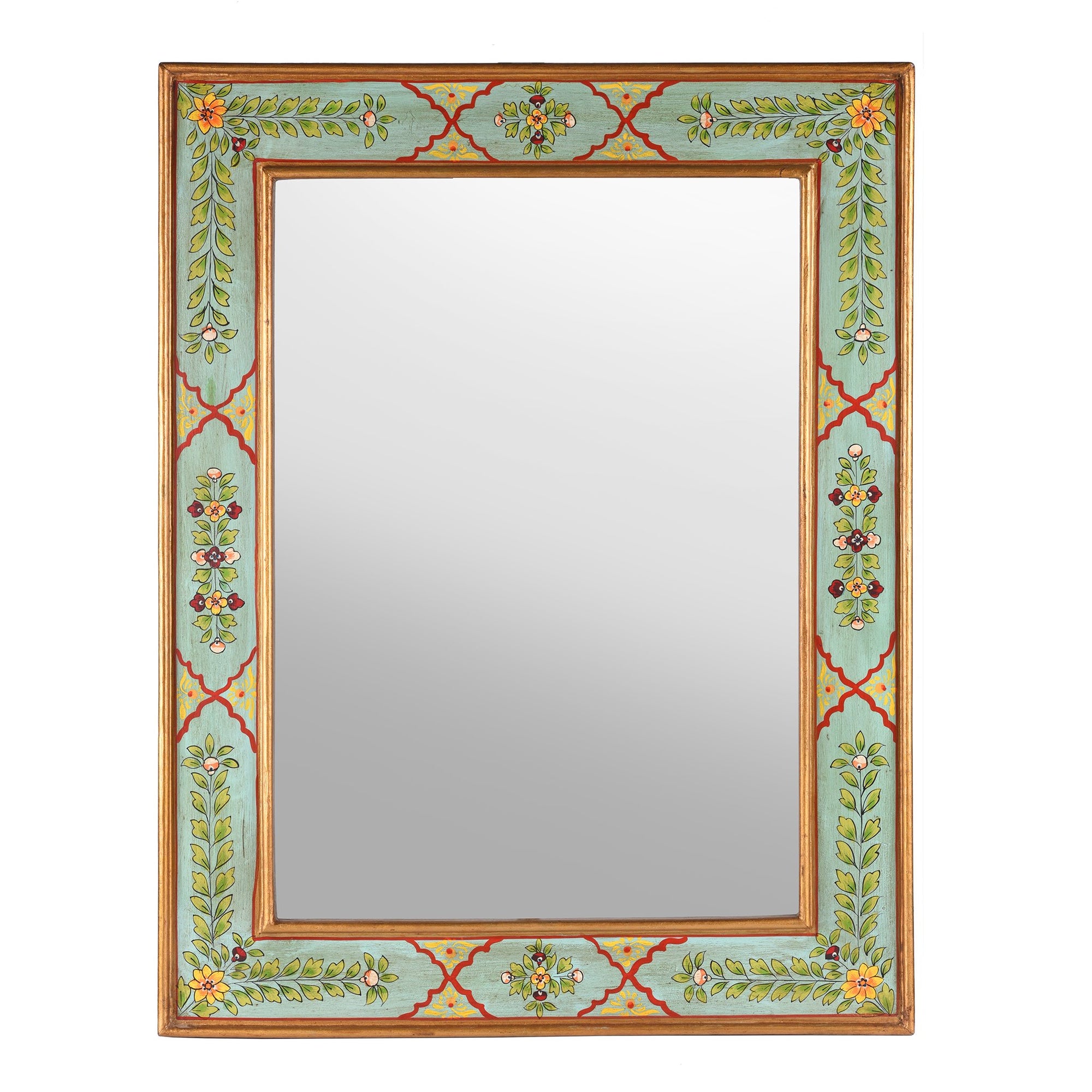 Hand Painted Aqua Indian Mirror | Indigo Oriental Antiques