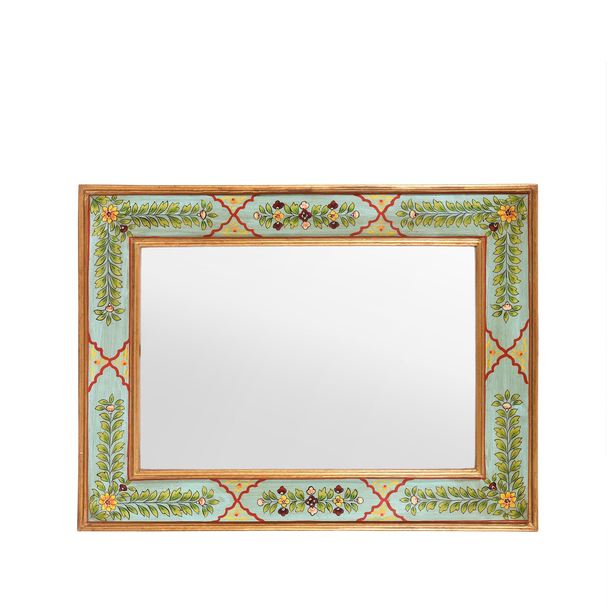 Hand Painted Aqua Indian Mirror | Indigo Oriental Antiques
