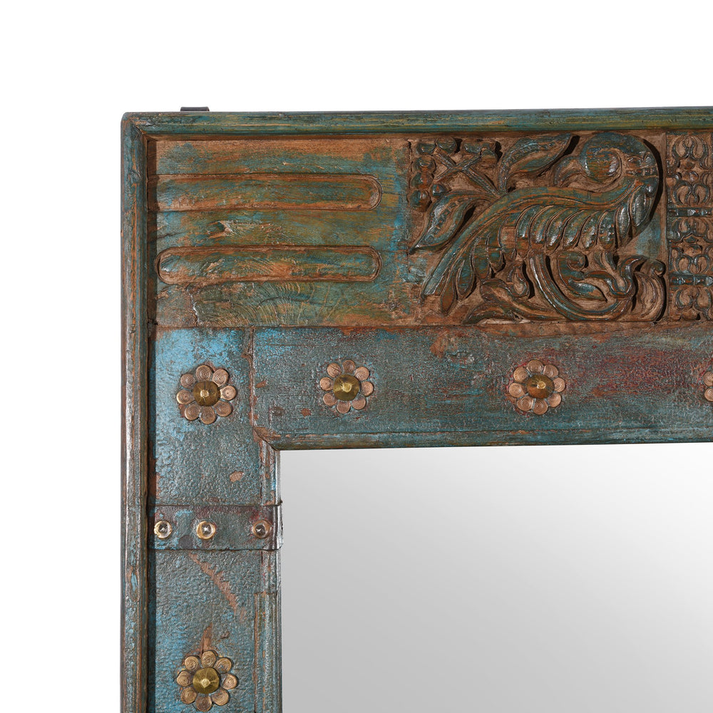 Blue Carved Mirror Made From Reclaimed Teak - Ca 1920 | Indigo AntiquesBlue Carved Mirror Made From Old Teak Door - Ca 1920 | Indigo Antiques