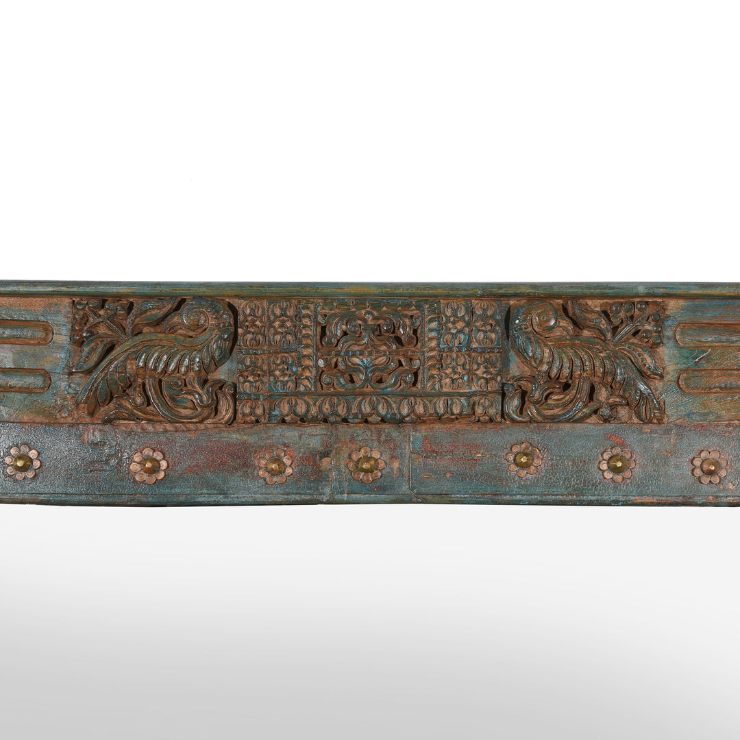 Blue Carved Mirror Made From Old Teak Door - Ca 1920 | Indigo Antiques