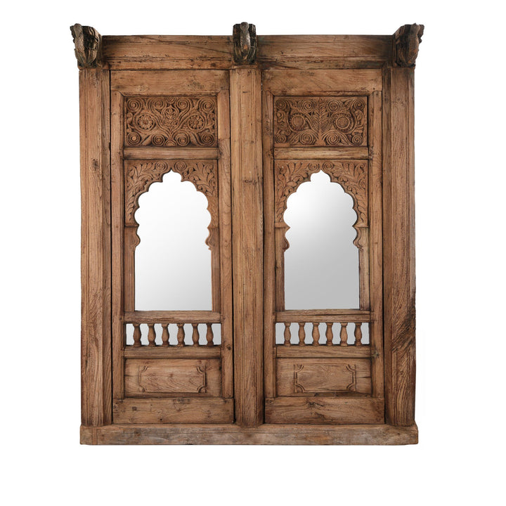 Carved Indian Mirror Made From An Old Teak Double Window - 19thC | Indigo Antiques