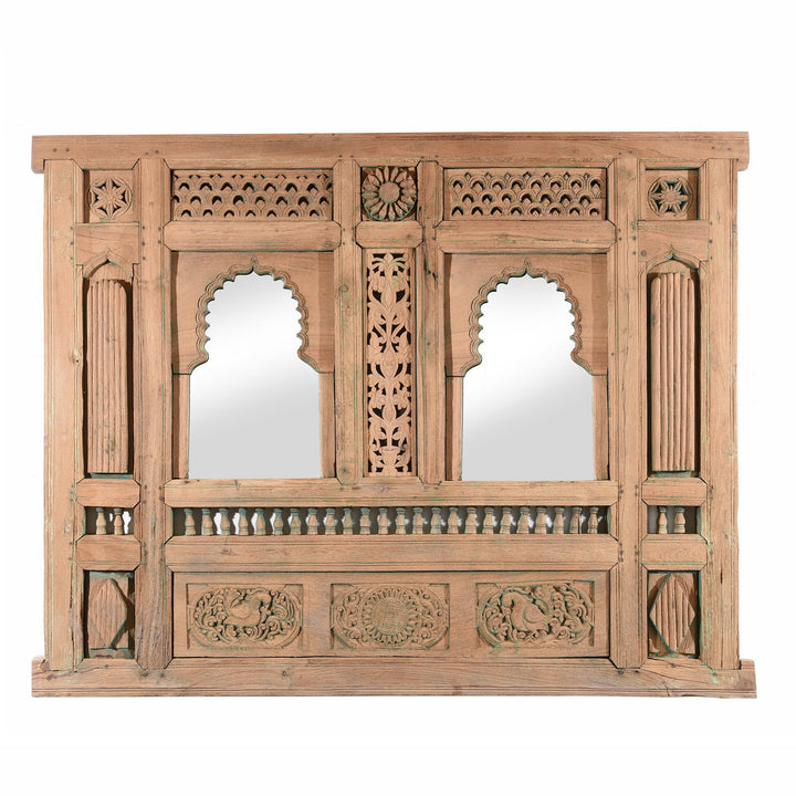 Antique Indian Double Mirror Made From An Old Teak Window From Hyderabad - 19thC | Indigo Antiques