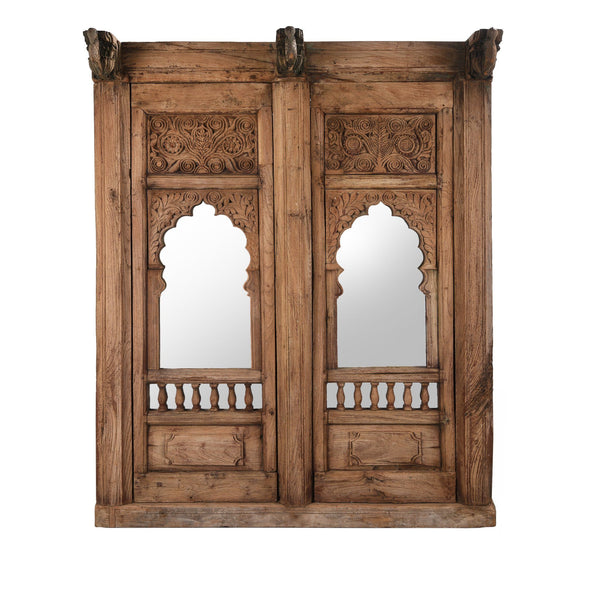 Carved Double Mirror Made From An Old Teak Window - 19thC (115 x 140cm)