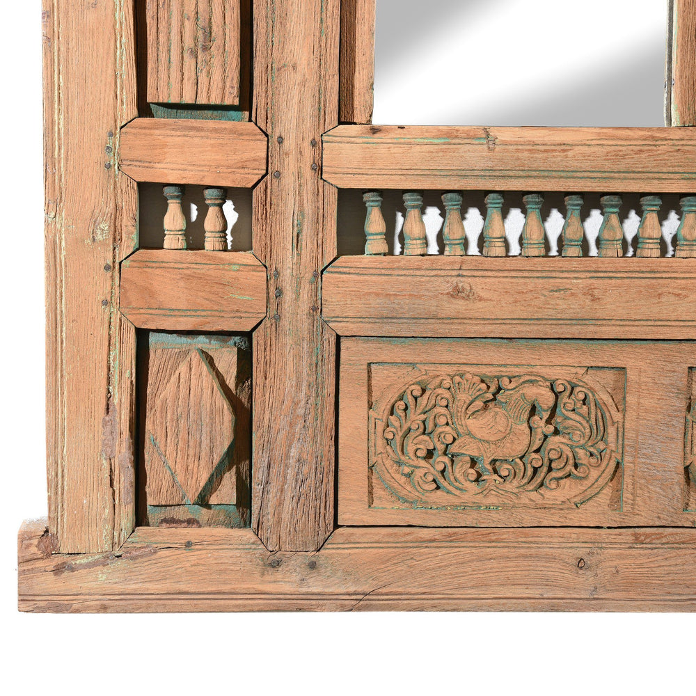 Peacock Carving Antique Indian Double Mirror Made From An Old Teak Window From Hyderabad - 19thC | Indigo Antiques