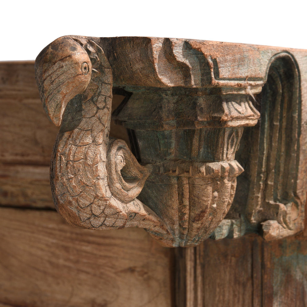 Peacock Detail of a Carved Indian Mirror Made From An Old Teak Double Window - 19thC | Indigo Antiques