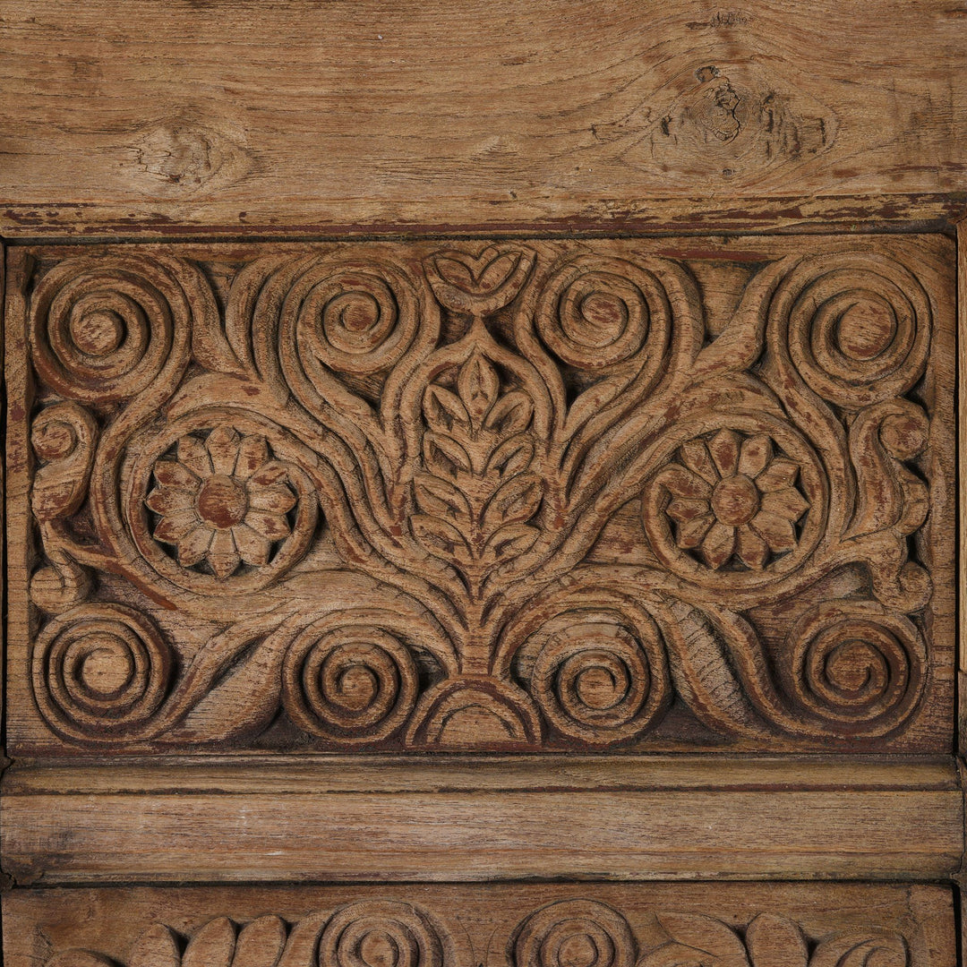Carved Indian Mirror Made From An Old Teak Double Window - 19thC | Indigo Antiques