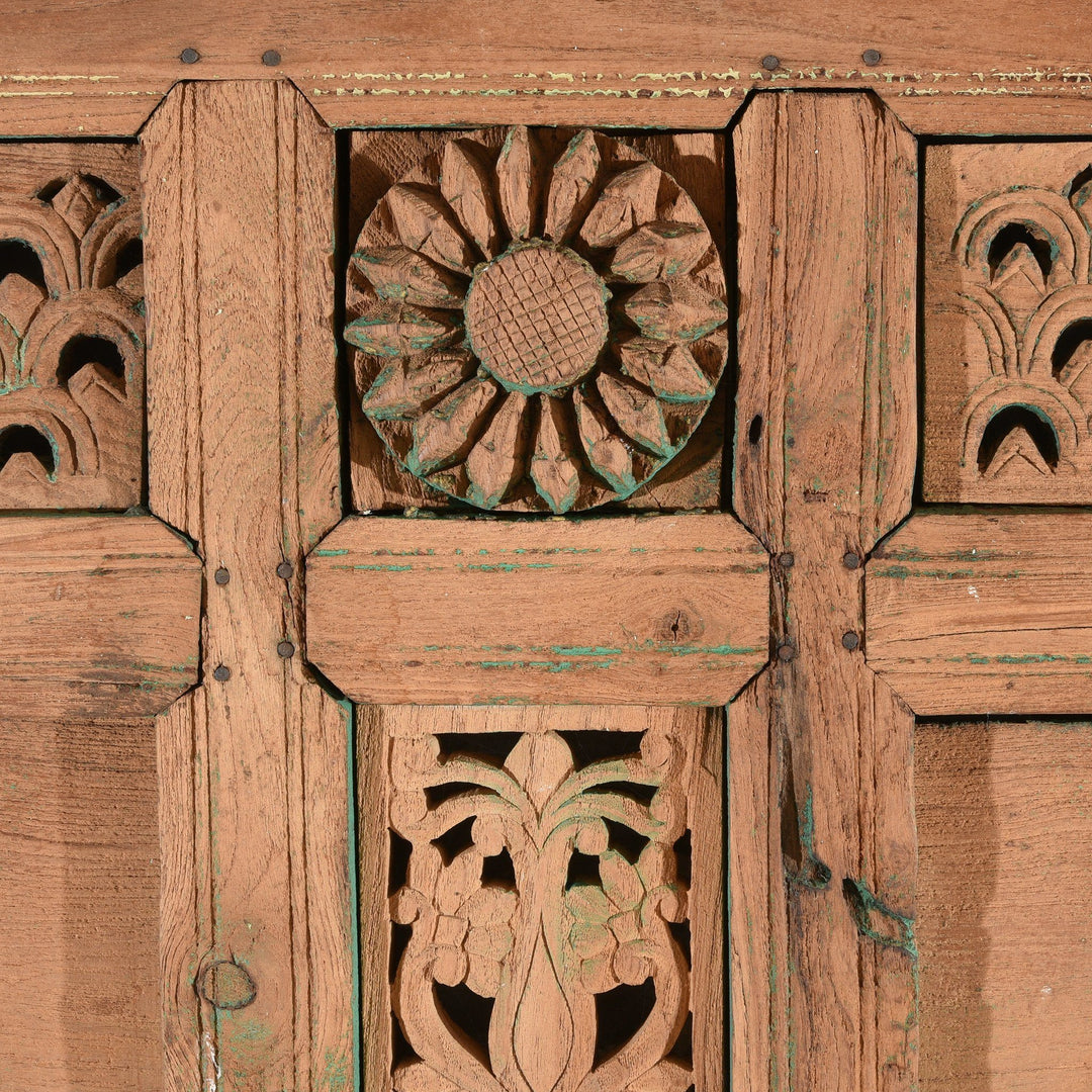 Carved Antique Indian Double Mirror Made From An Old Teak Window From Hyderabad - 19thC | Indigo Antiques