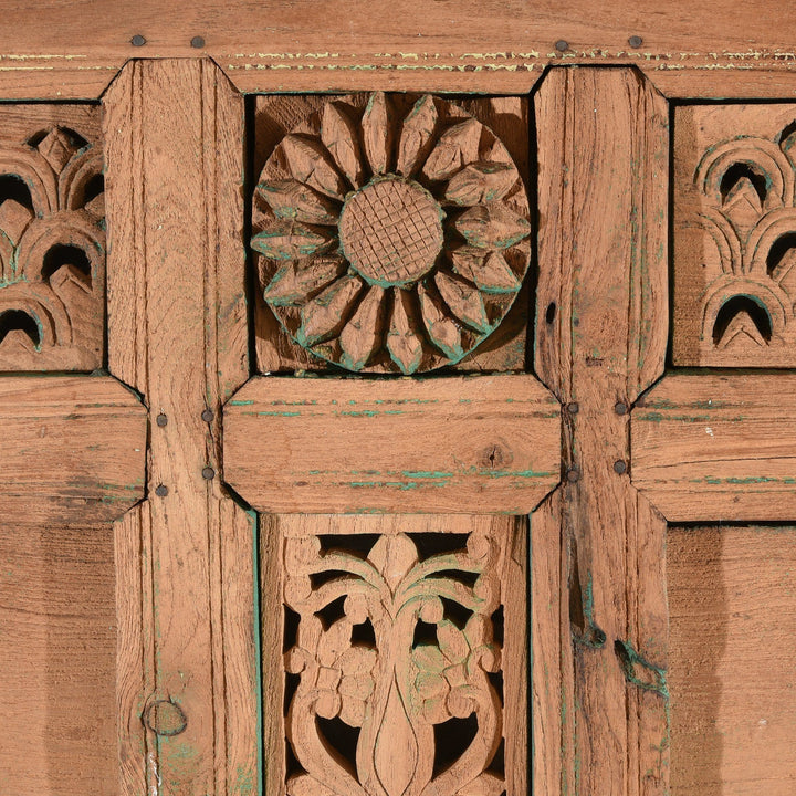 Carved Antique Indian Double Mirror Made From An Old Teak Window From Hyderabad - 19thC | Indigo Antiques