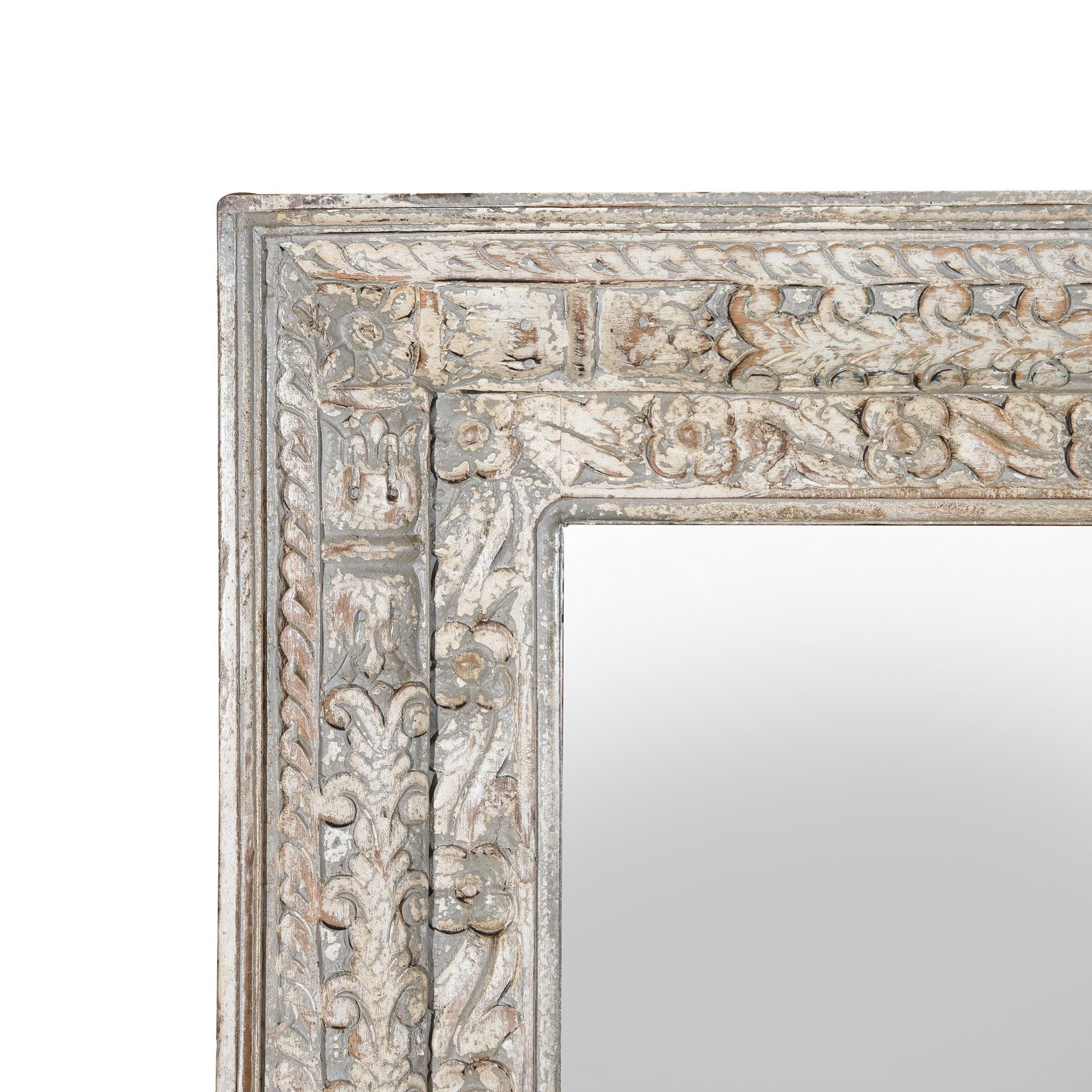 Carved Mango Wood Painted Mirror - Antique Blue Carved Mango Wood Painted Mirror - Antique Blue