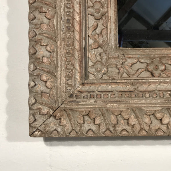 Carved Mango Wood Mirror with Lime Washed Finish