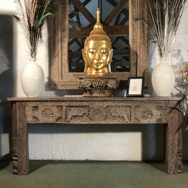 Carved Mango Wood Mirror with Lime Washed Finish