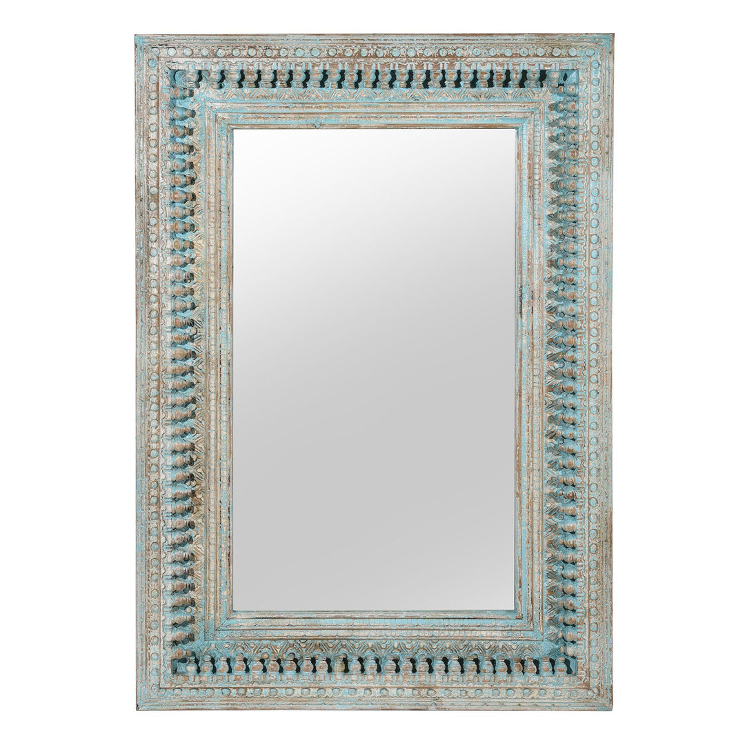 Carved Mango Wood Painted Mirror - Antique Blue | Indigo Antiques
