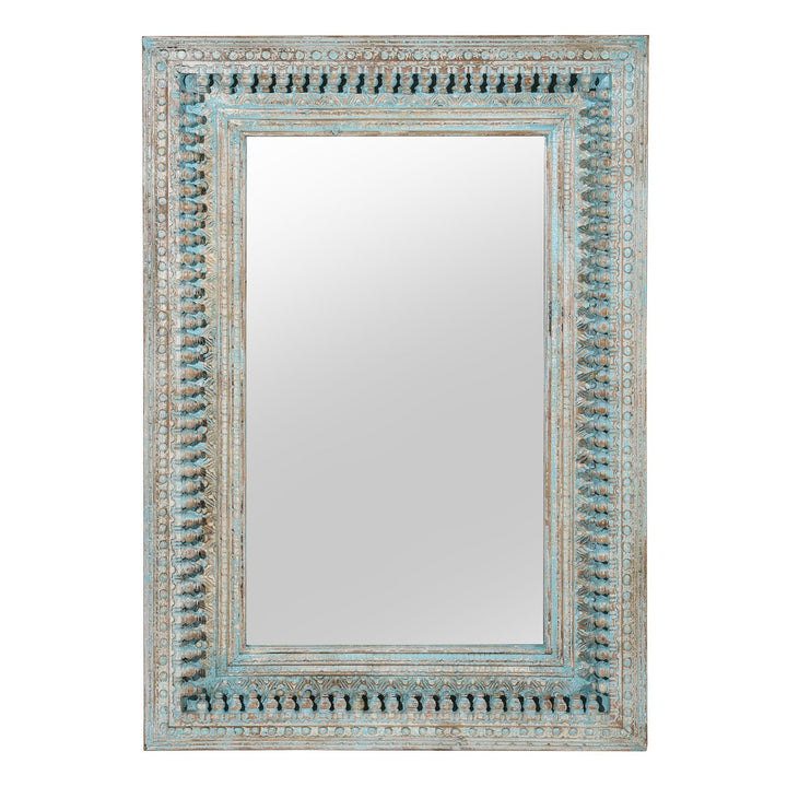 Carved Mango Wood Painted Mirror - Antique Blue | Indigo Antiques
