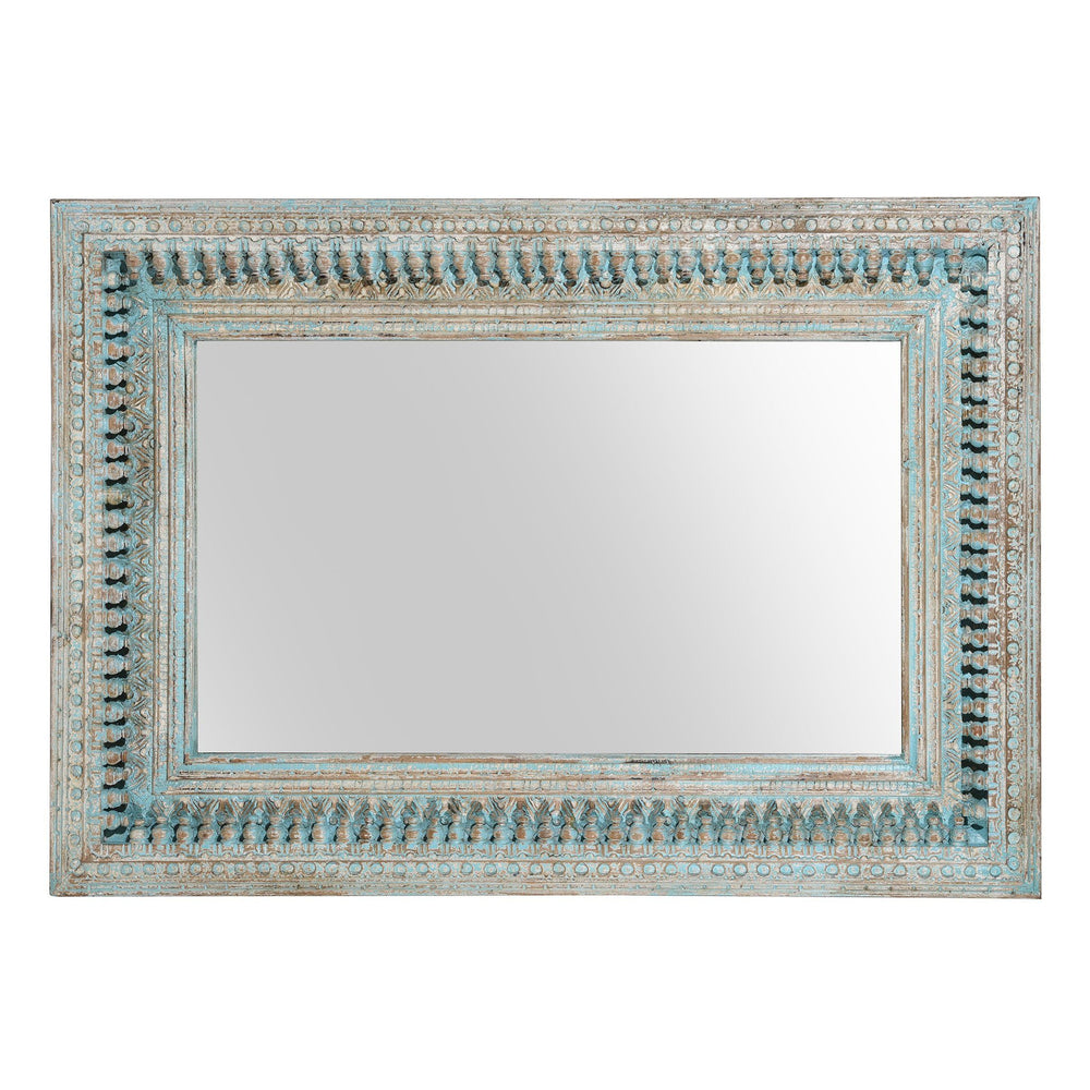 Carved Mango Wood Painted Mirror - Antique Blue | Indigo Antiques