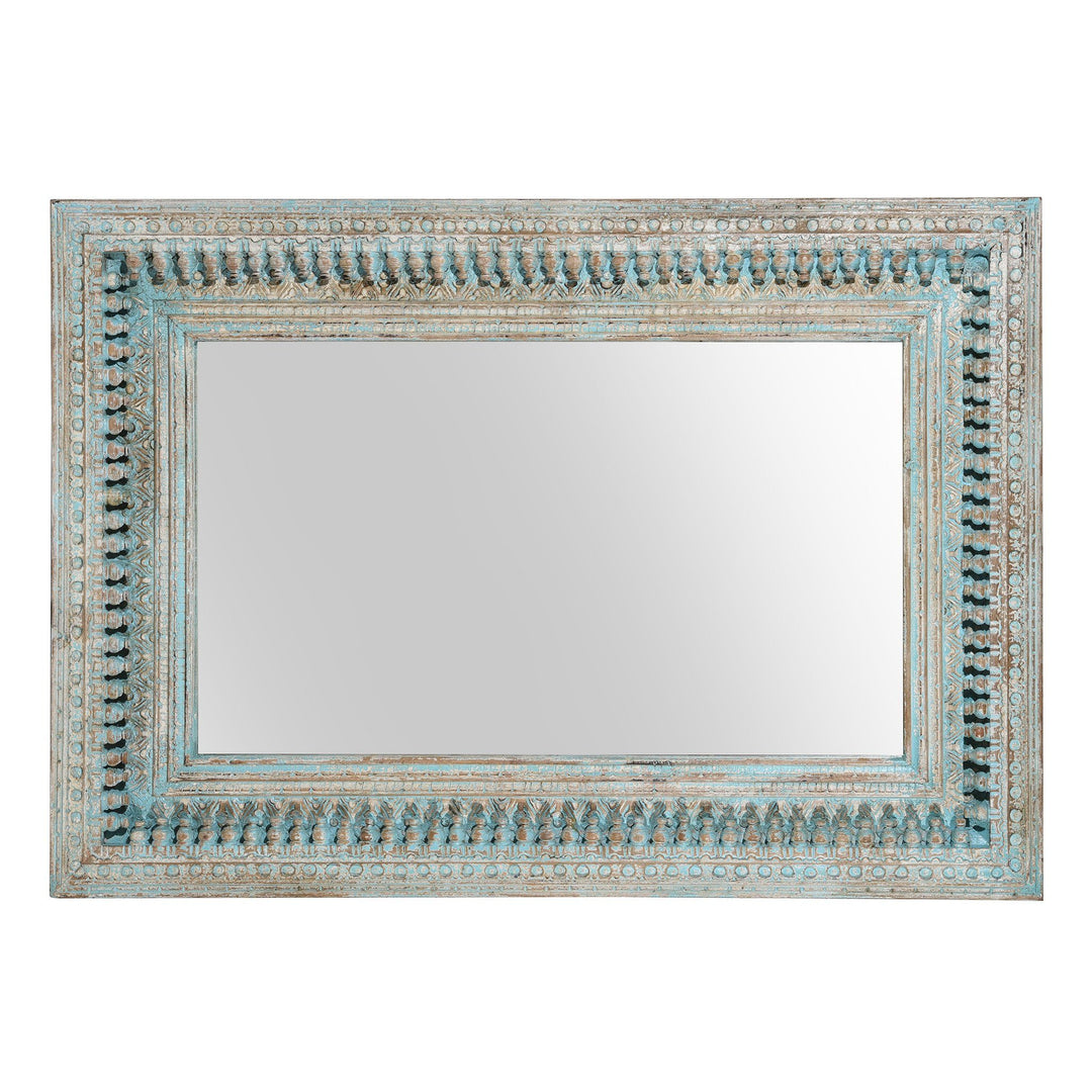 Carved Mango Wood Painted Mirror - Antique Blue | Indigo Antiques