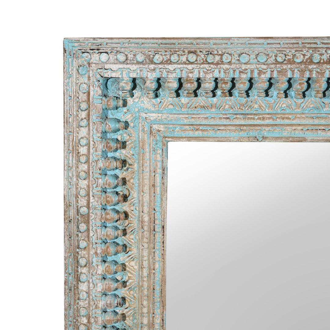 Carved Mango Wood Painted Mirror - Antique Blue | Indigo Antiques