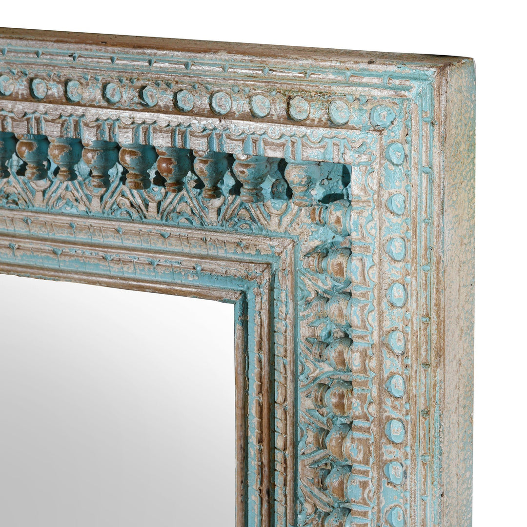 Carved Mango Wood Painted Mirror - Antique Blue | Indigo Antiques