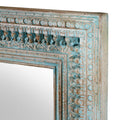 Carved Mango Wood Painted Mirror - Antique Blue