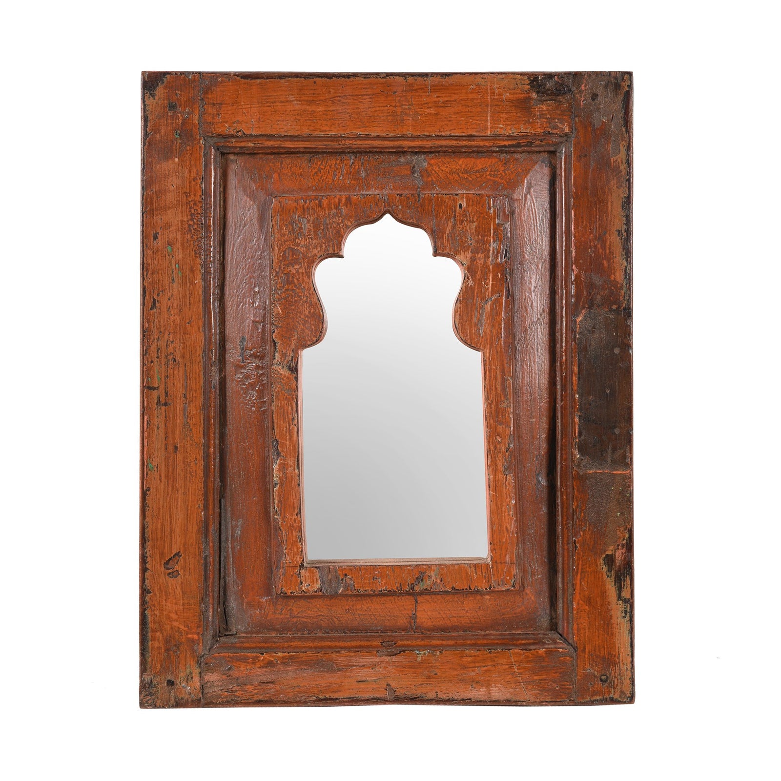 Painted Indian Mihrab Mirror Frame Made From Old Teak - 35 x 3 x 45 (wxdxh cms) - A6056V3