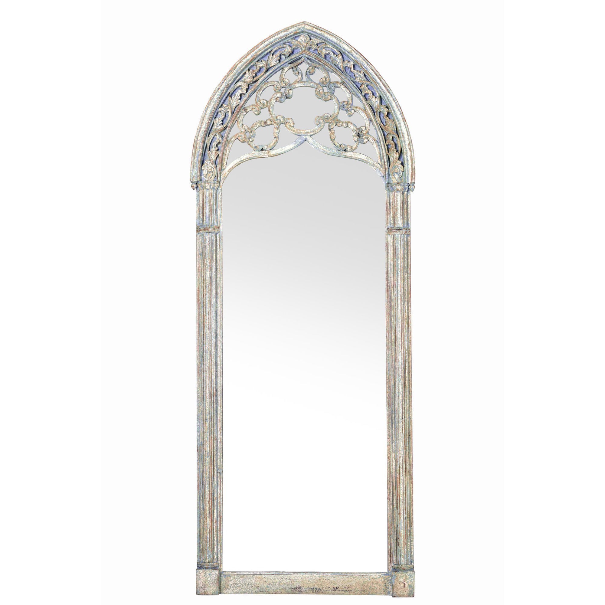 Gothic Style Full Length Floor Standing Mirror - Vintage Indian Blue | Indigo Oriental Antiques