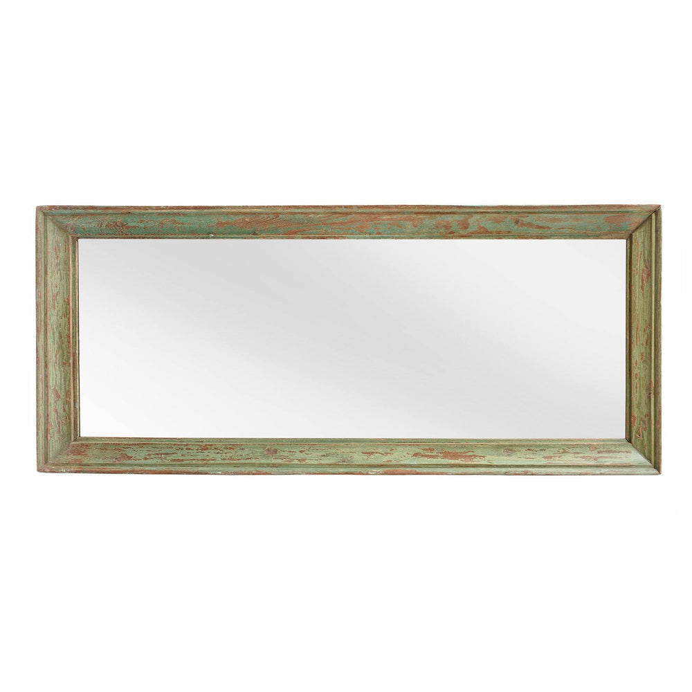 Green Painted Mirror Made From An Old Teak Window - 19thC Landscape Orientation | Indigo Antiques