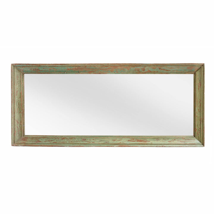 Green Painted Mirror Made From An Old Teak Window - 19thC Landscape Orientation | Indigo Antiques