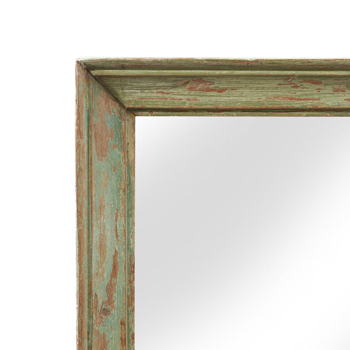 Corner Detail Of Green Painted Mirror Made From An Old Teak Window - 19thC | Indigo Antiques