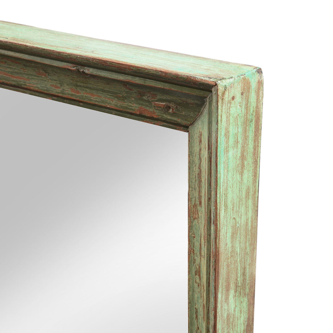 Depth Detail From Green Painted Mirror Made From An Old Teak Window - 19thC | Indigo Antiques