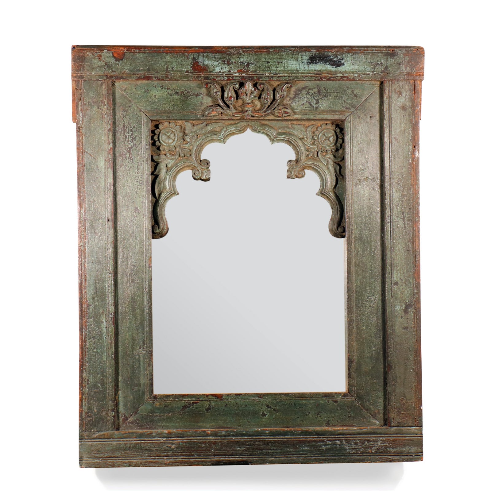 Carved Teak Wall Niche Mirror From Banswara  - 19thC - 68 x 7 x 77 (wxdxh cms) - A6144