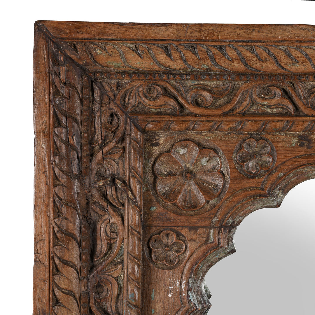 Indian Mirror Made From Teak Reclaimed Gujarat Window Frame - 19thC | Indigo Oriental Antiques