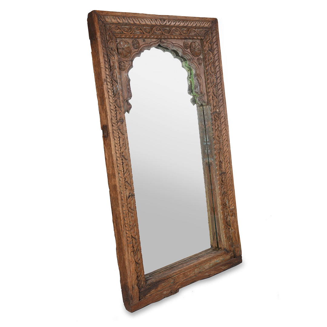 Indian Mirror Made From Teak Reclaimed Gujarat Window Frame - 19thC | Indigo Oriental Antiques