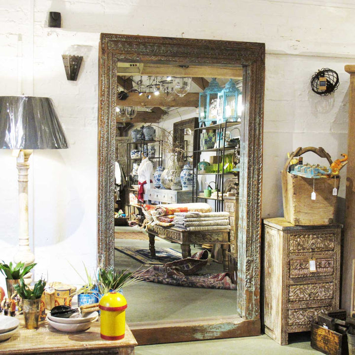 Large Indian Mirror From An Old Teak Doorway | Indigo Oriental Antiques