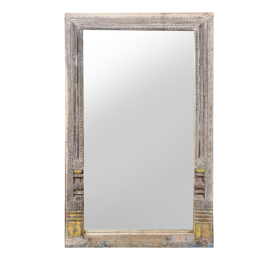 No Stand Large Bleached Indian Mirror From An Old Antique Teak Doorway | Indigo Oriental Antiques