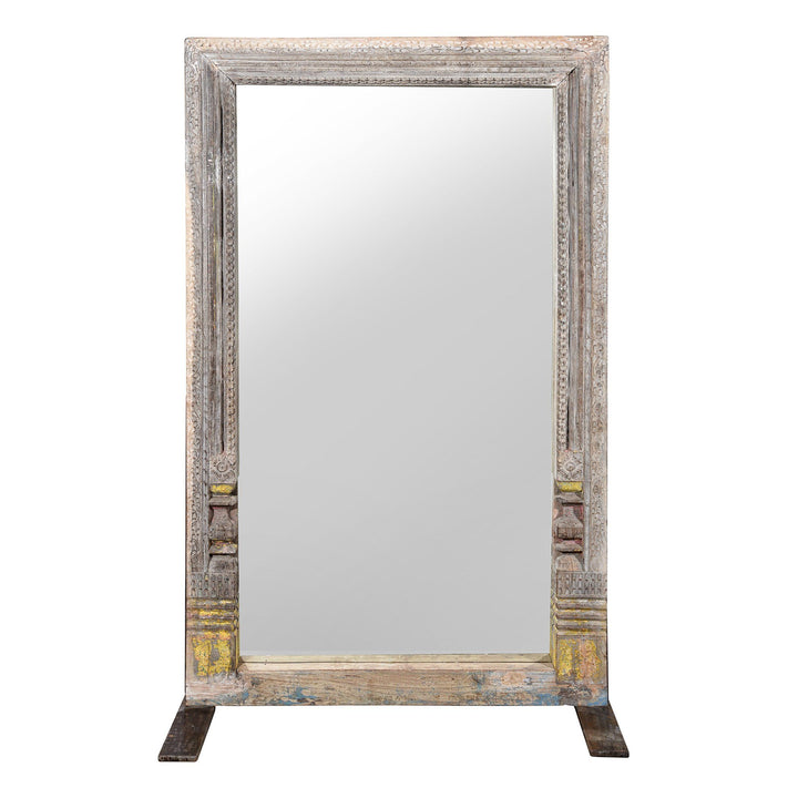 Large Bleached Indian Mirror From An Old Antique Teak Doorway | Indigo Oriental Antiques