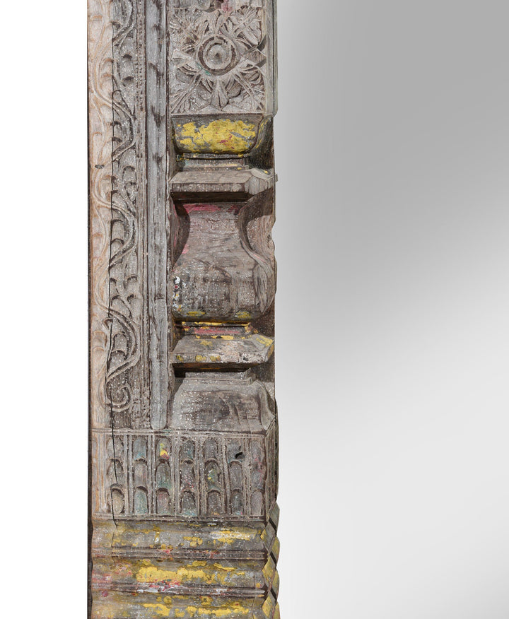Large Bleached Indian Mirror From An Old Antique Teak Doorway | Indigo Oriental Antiques