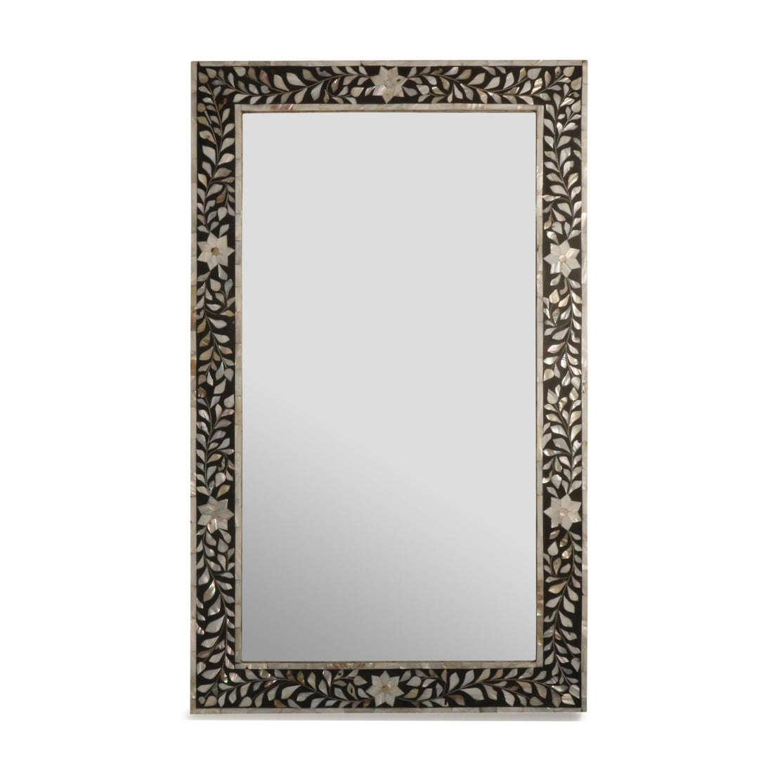 Mirror With Mughal Design Mother Of Pearl Inlay On Black | Indigo Oriental Antiques