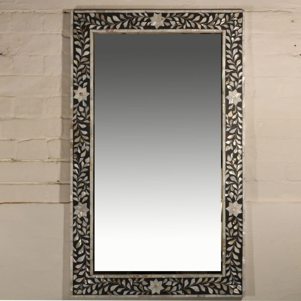 Mirror With Mughal Design Mother Of Pearl Inlay On Black | Indigo Oriental Antiques