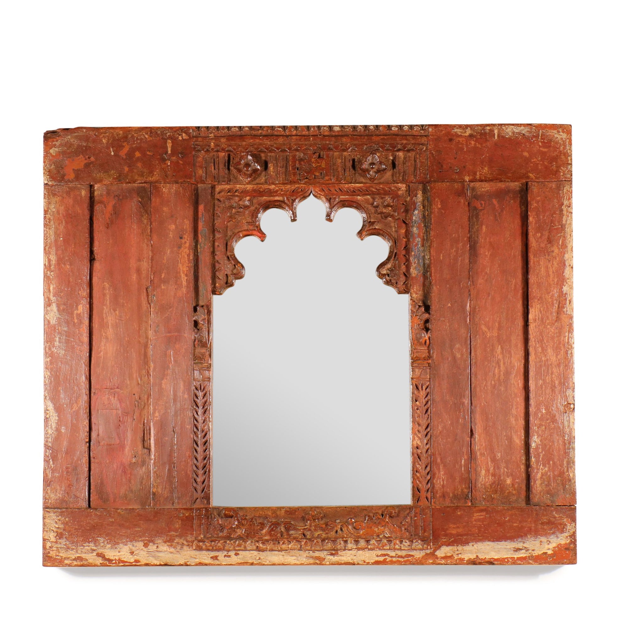 Carved Window Shutter With Mirror-  From Banswara - 19thC - 79 x 9 x 61 (w x d x h cms) - A4054