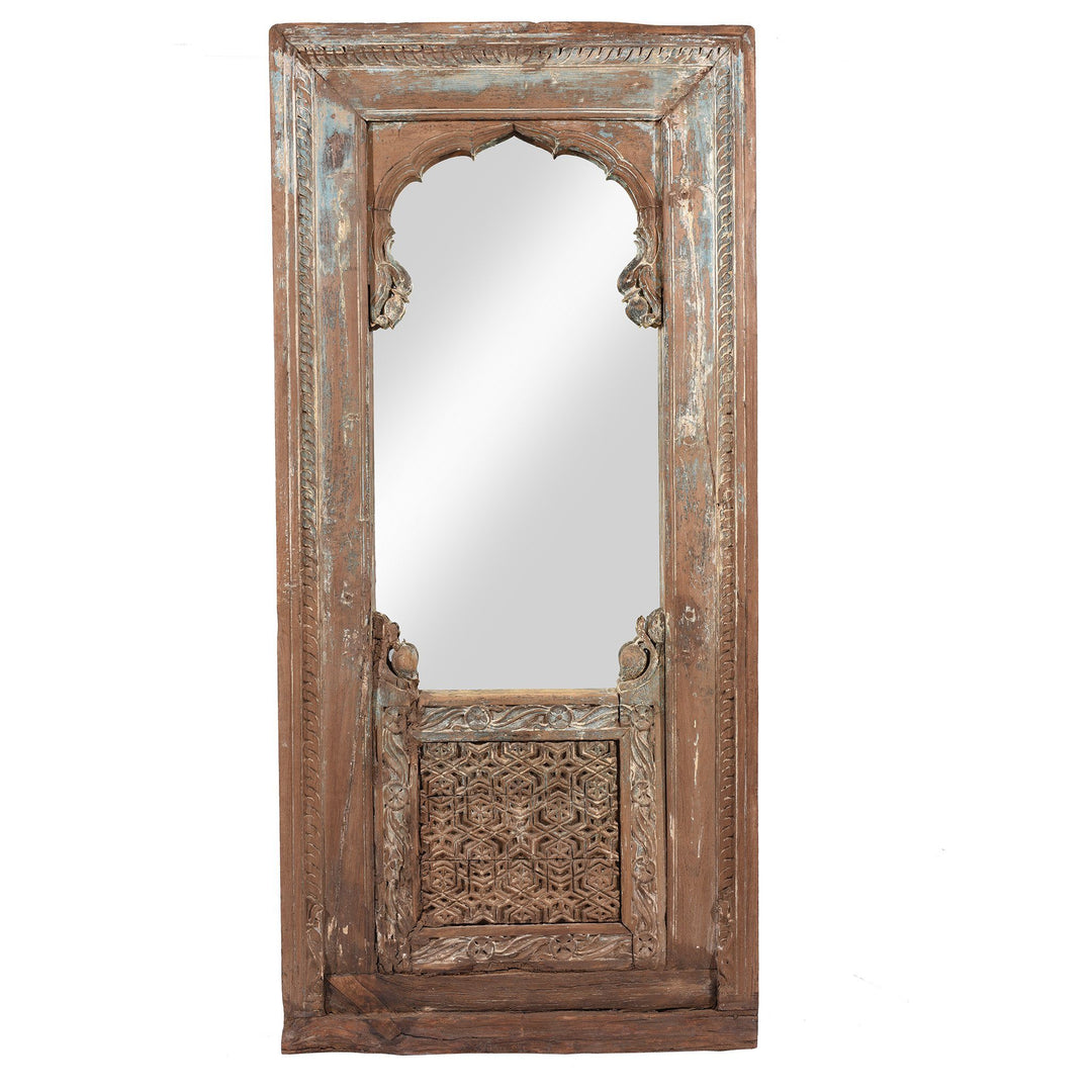 Painted Mirror Made From A 19thC Indian Window - 19thC | Indigo Antiques
