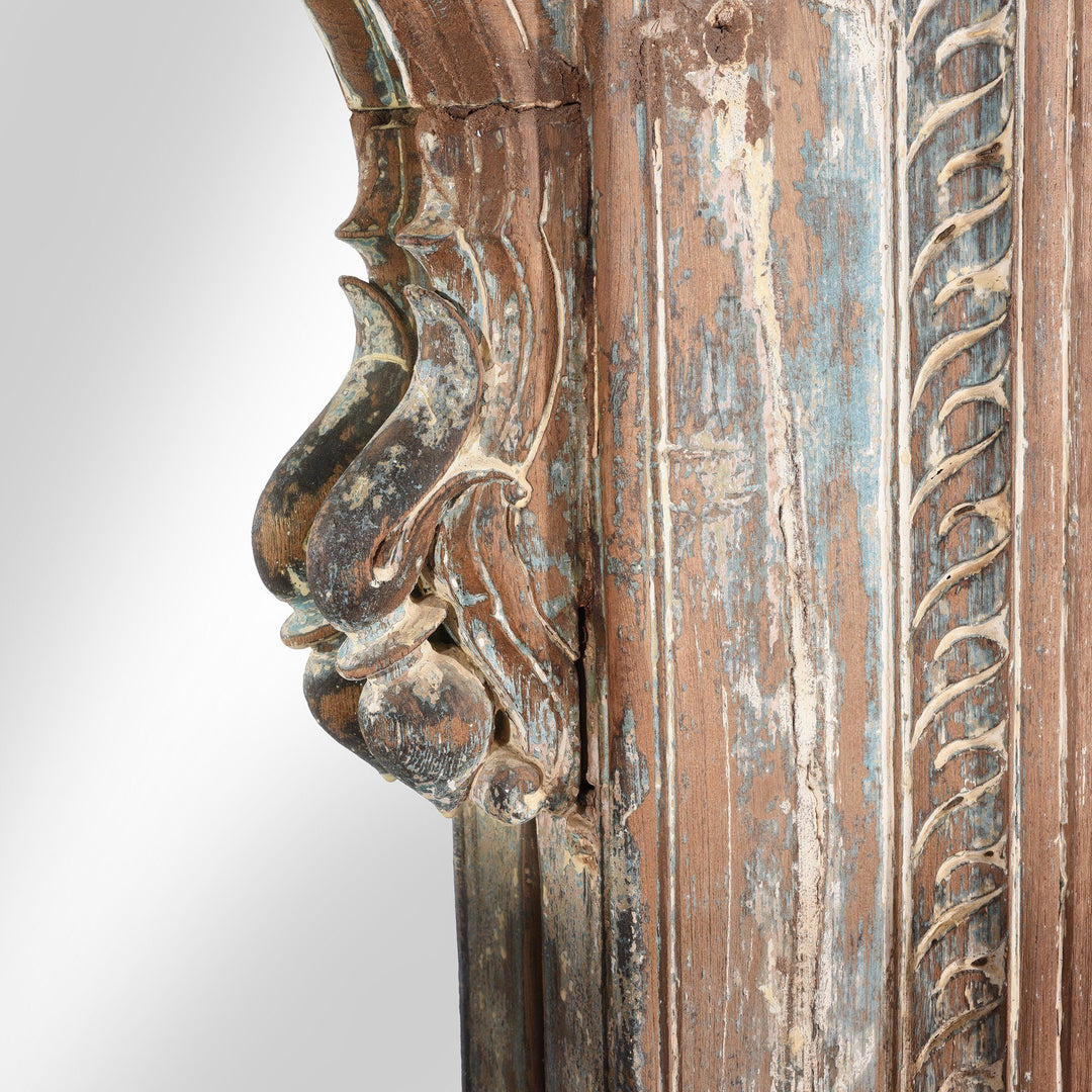 Carving Detail From Painted Mirror Made From A 19thC Indian Window - 19thC | Indigo Antiques
