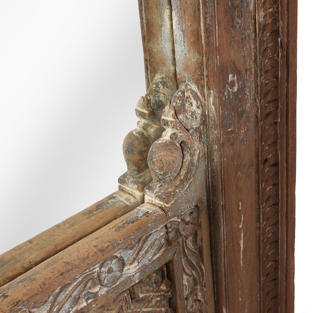 Carving Detail From Painted Mirror Made From A 19thC Indian Window - 19thC | Indigo Antiques