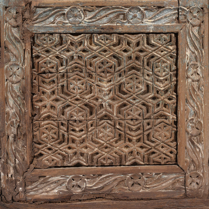 Carving Detail From Painted Mirror Made From A 19thC Indian Window - 19thC | Indigo Antiques