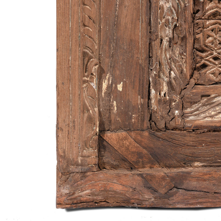 Corner Detail From Painted Mirror Made From A 19thC Indian Window - 19thC | Indigo Antiques